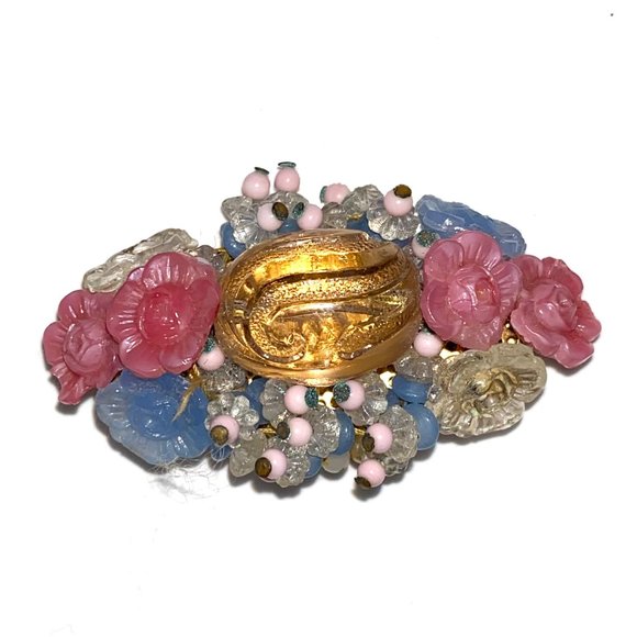 Pink and Blue Flowers Brooch